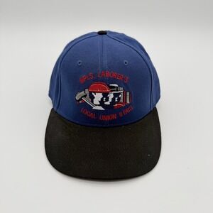 VTG DeLong Laborers Local Union 563 Hat M/L Blue Black Snapback Workwear 80s 90s